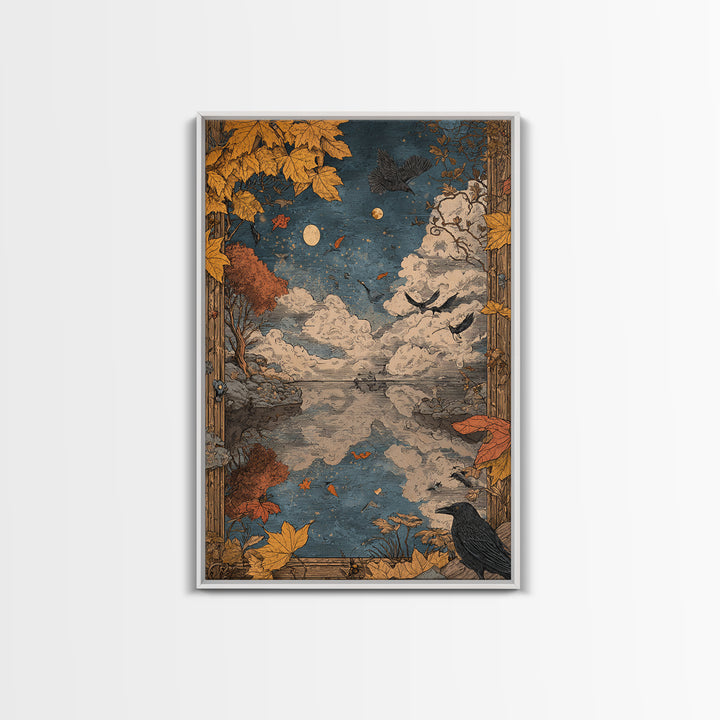 The Monster In The Mirror Cabinet - Surreal Celestial Vision, Spooky Wall Decor, Vertical Wall Art, Framed Canvas Print, Gothic Wall Art