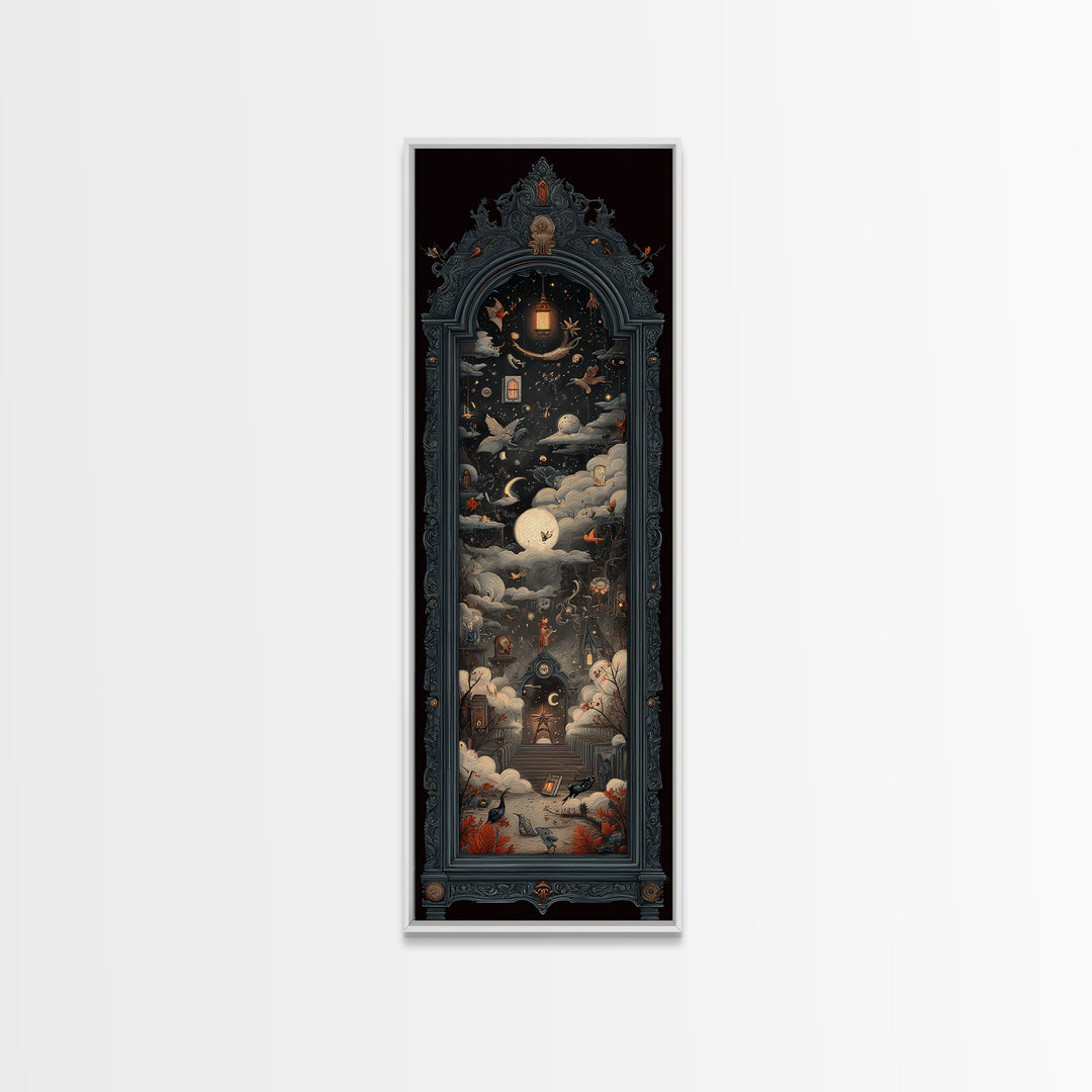 The Monster In The Mirror Cabinet - Surreal Celestial Vision, Dark Fantasy Wall Art, Tall Narrow Wall Art, Canvas Print, Gothic Wall Art