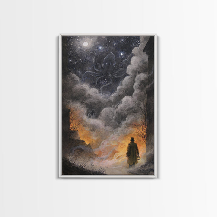 The Lantern-Bearer Of R’Lyeh, Occult Wall Decor, Vertical Wall Art, Framed Canvas Print, Halloween Home Decor, Gothic Wall Art