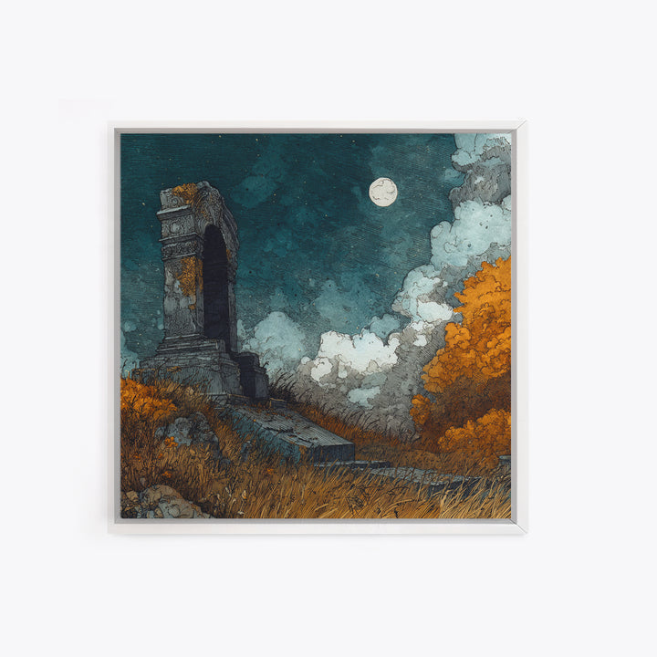 The Dreaming Priest Of The Outer Gate, Eldritch Wall Art, Square Wall Art, Framed Canvas Print, Halloween Home Decor, Gothic Wall Art