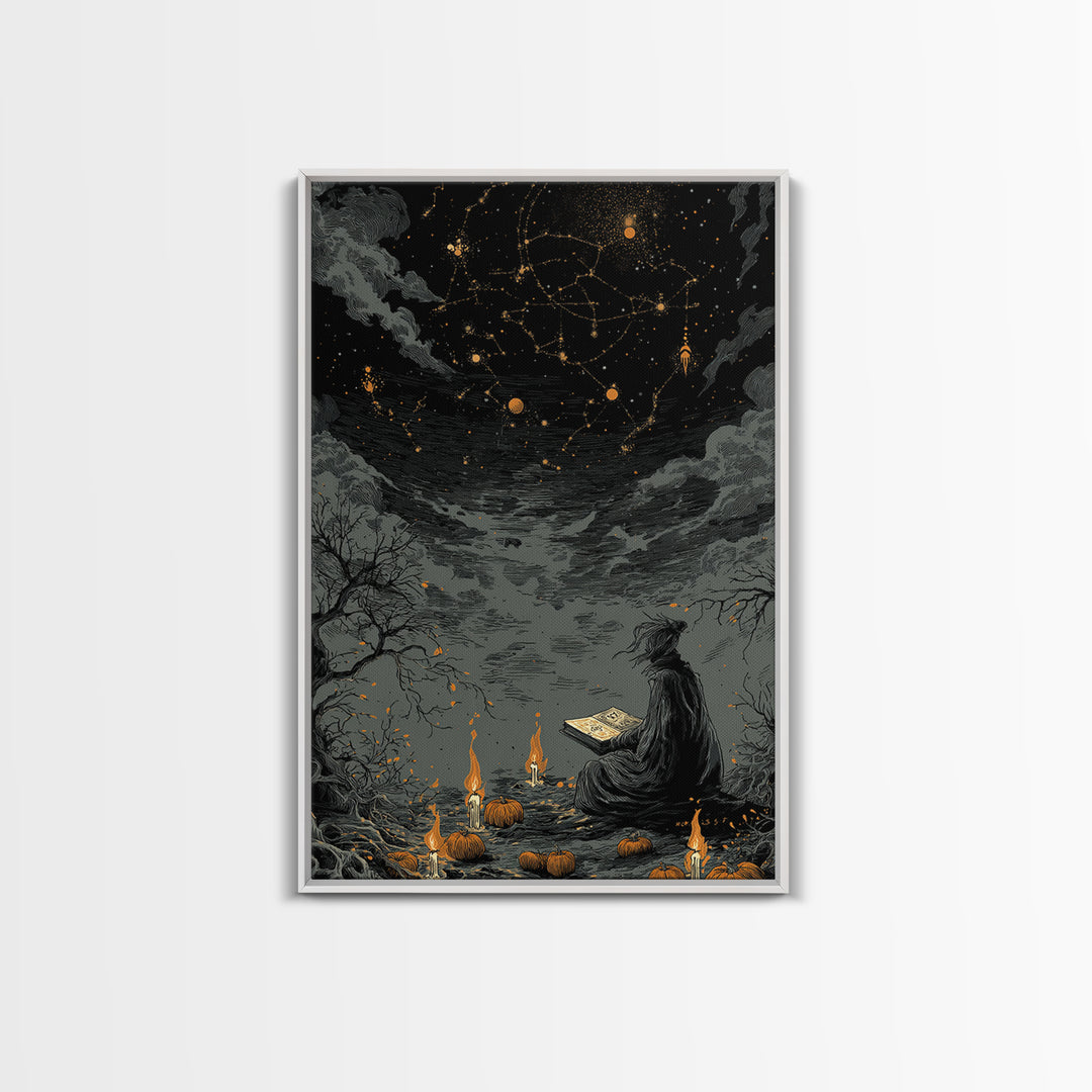The Librarian Of Forbidden Tides, Dark Fantasy Wall Art, Vertical Wall Art, Framed Canvas Print, Halloween Home Decor, Gothic Wall Art