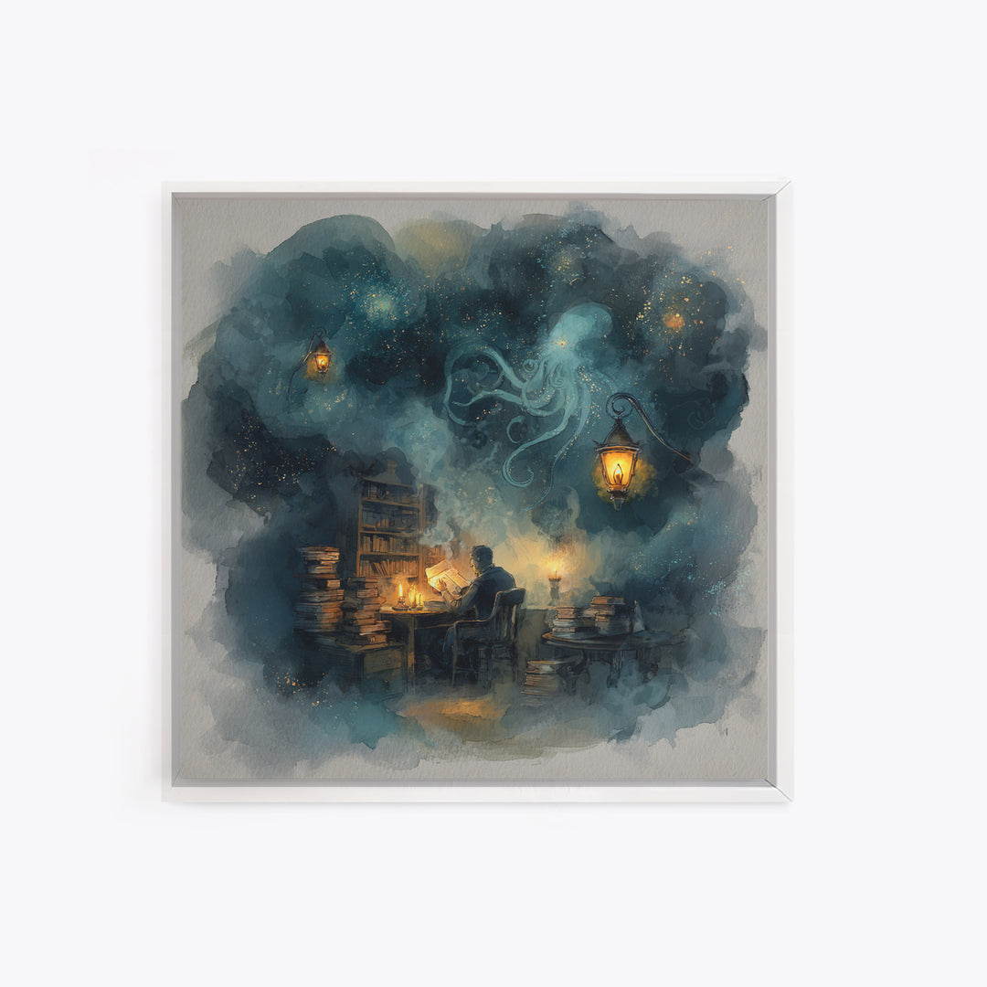The Librarian Of Forbidden Tides, Spooky Wall Decor, Square Wall Art, Canvas Print, Halloween Home Decor, Gothic Wall Art, Horror Wall Art
