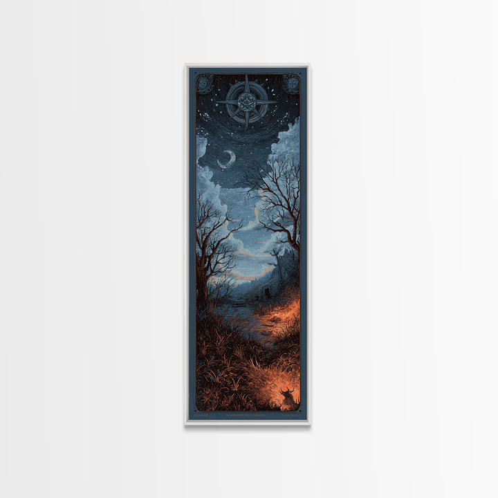 The Librarian Of Forbidden Tides, Occult Wall Decor, Tall Narrow Wall Art, Canvas Print, Halloween Home Decor, Gothic Wall Art