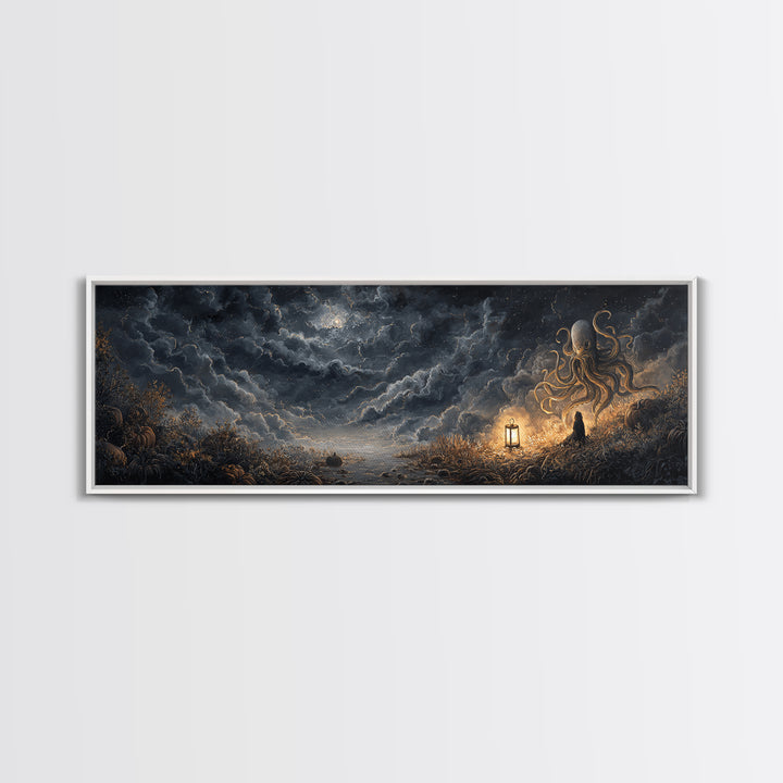 The Watcher In The Coral Throne, Gothic Home Decor, Extra Wide Wall Art, Canvas Print, Halloween Home Decor, Gothic Wall Art