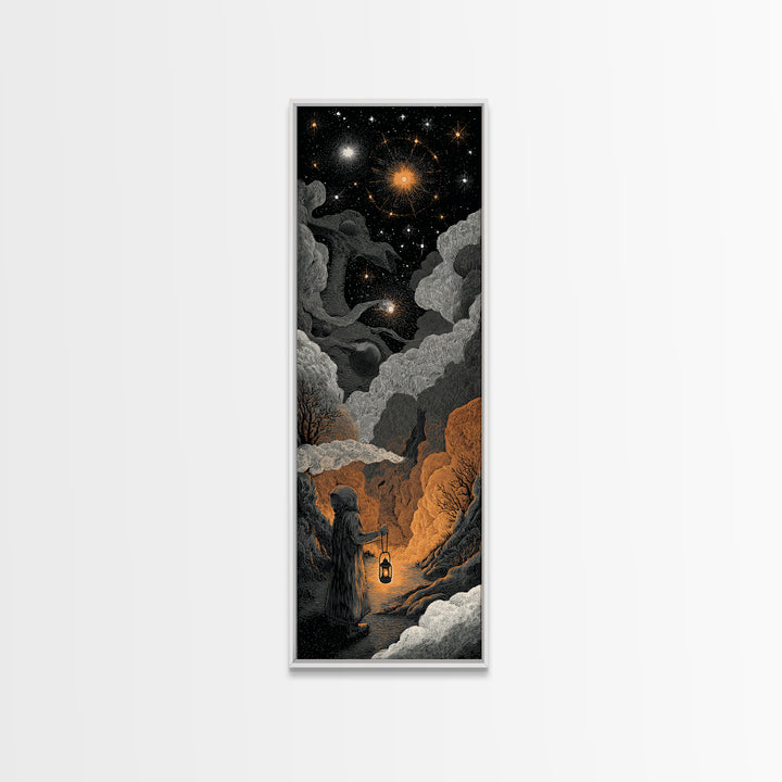 The Astronomer Of The Hollow Sky, Halloween Wall Art, Tall Narrow Wall Art, Canvas Print, Halloween Home Decor, Gothic Wall Art