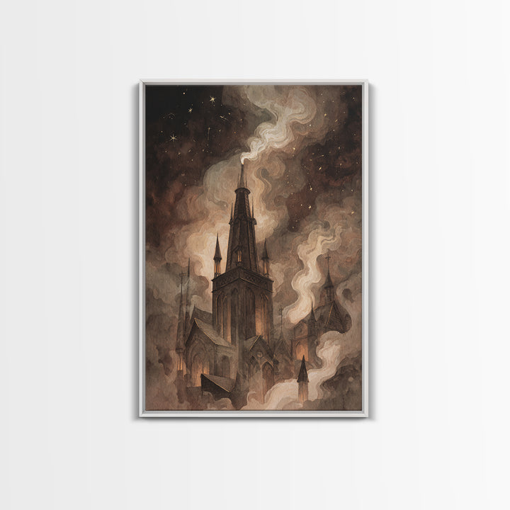 The Bellringer Of The Sunken Cathedral, Eldritch Wall Art, Vertical Wall Art, Framed Canvas Print, Halloween Home Decor, Gothic Wall Art