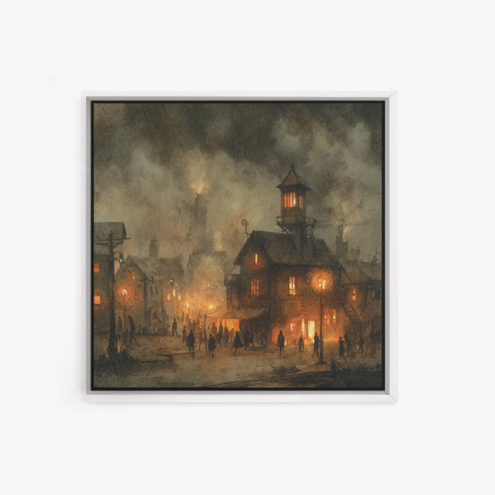 The Innsmouth Lantern Procession, Occult Wall Decor, Square Wall Art, Framed Canvas Print, Halloween Home Decor, Gothic Wall Art
