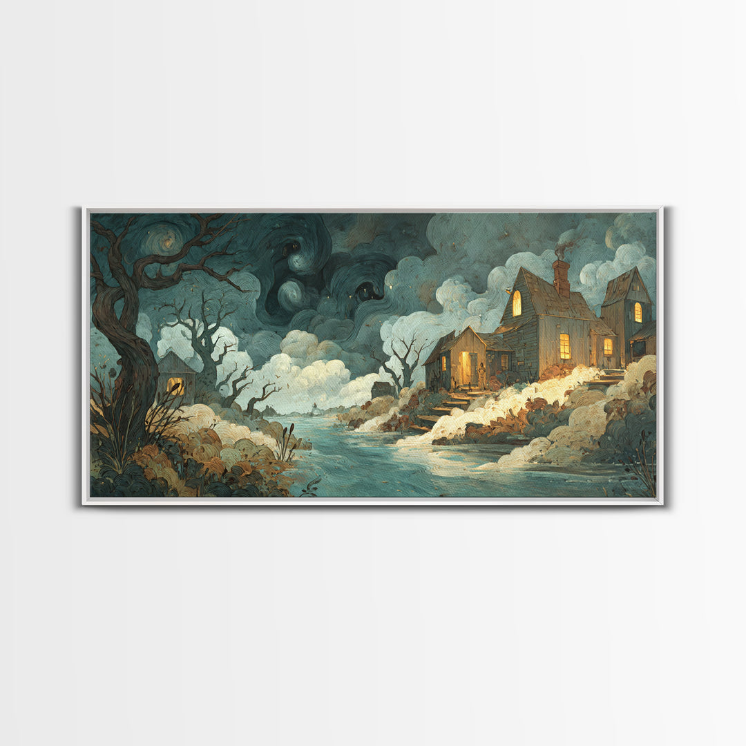 The Mapmaker Of Impossible Shores, Spooky Wall Decor, Wide Panoramic Art, Canvas Print, Halloween Home Decor, Gothic Wall Art