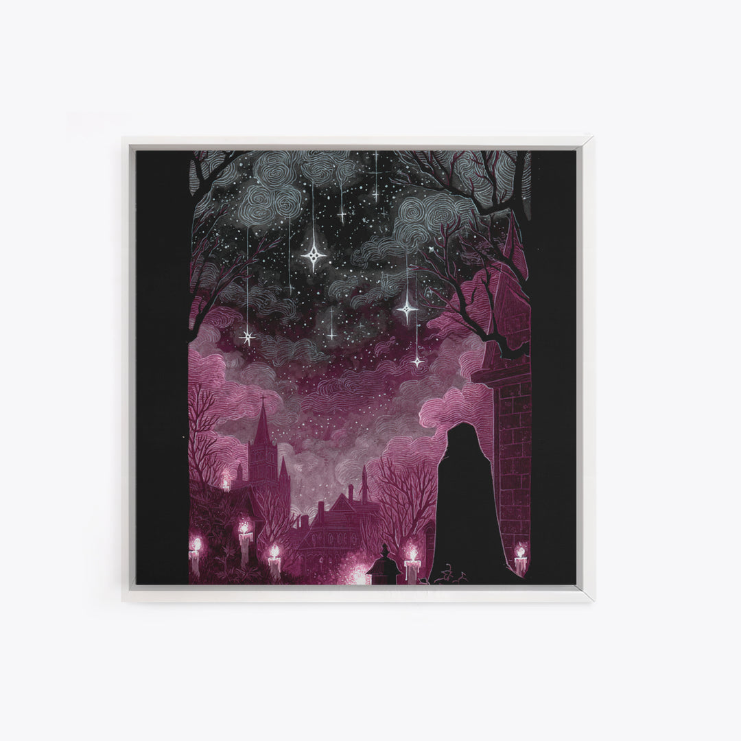 The Widow Of The Whispering Comet, Dark Fantasy Wall Art, Square Wall Art, Framed Canvas Print, Halloween Home Decor, Gothic Wall Art