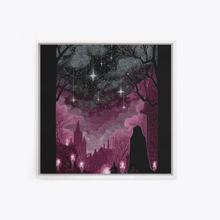 The Widow Of The Whispering Comet, Dark Fantasy Wall Art, Square Wall Art, Framed Canvas Print, Halloween Home Decor, Gothic Wall Art