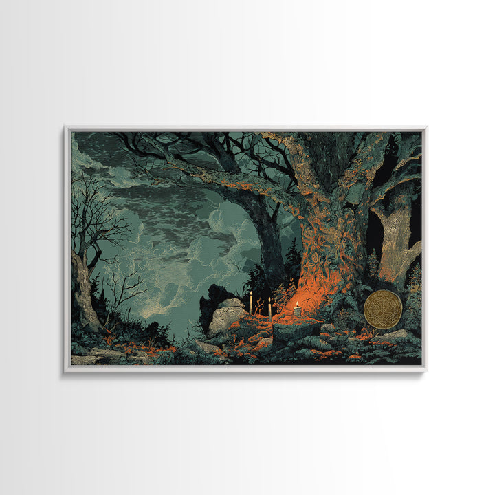 The Sleeper In The Birch Grove, Dark Fantasy Wall Art, Landscape Wall Art, Canvas Print, Halloween Home Decor, Gothic Wall Art