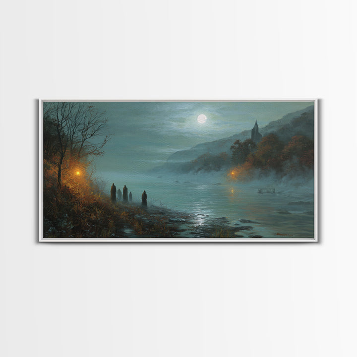 The Feast Of The Pale Cult, Spooky Wall Decor, Wide Panoramic Art, Canvas Print, Halloween Home Decor, Gothic Wall Art, Gothic Home Decor