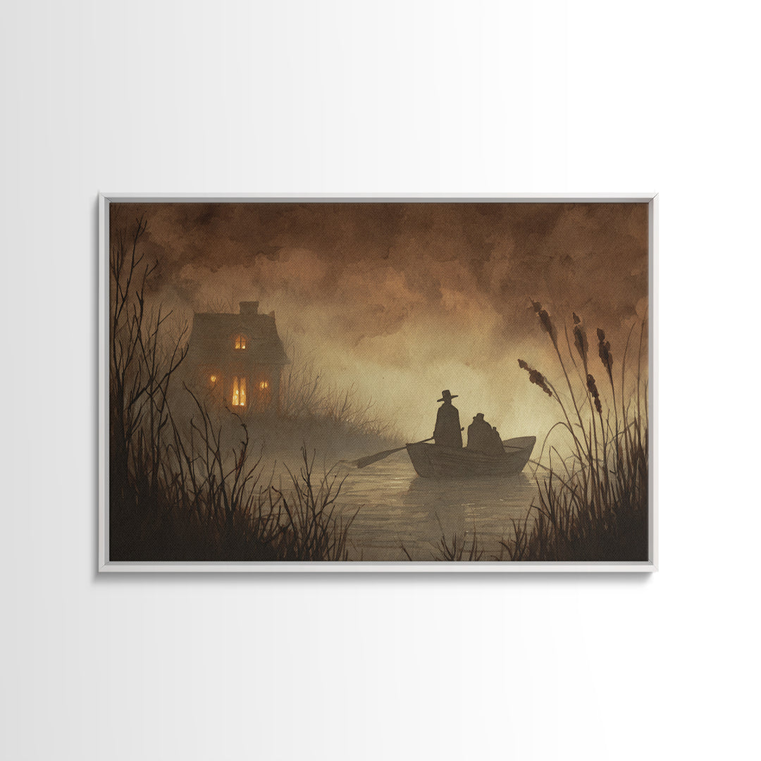 The Ferryman Of The Outer Marsh, Spooky Wall Decor, Landscape Wall Art, Canvas Print, Halloween Home Decor, Gothic Wall Art