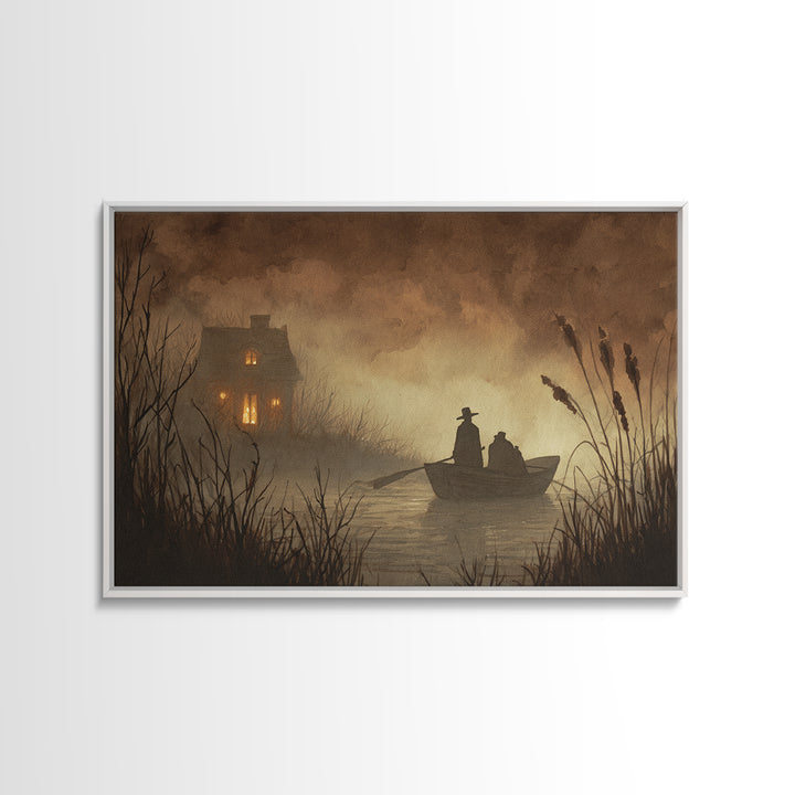 The Ferryman Of The Outer Marsh, Spooky Wall Decor, Landscape Wall Art, Canvas Print, Halloween Home Decor, Gothic Wall Art