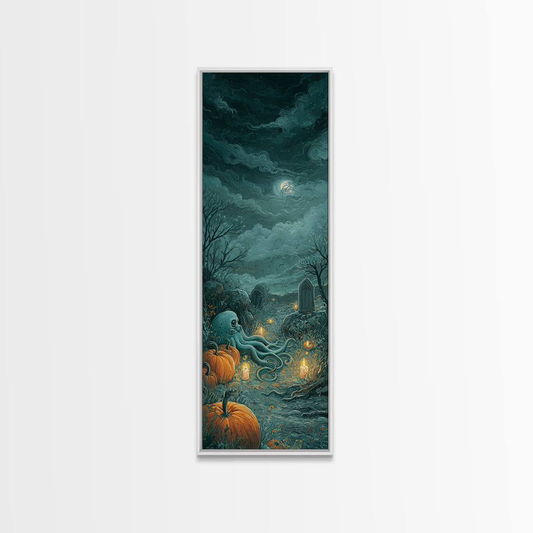 The Crown Of The Tentacled Saint, Spooky Wall Decor, Tall Narrow Wall Art, Framed Canvas Print, Halloween Home Decor, Gothic Wall Art