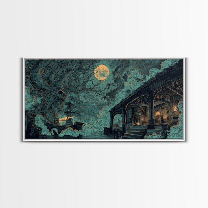 The Ballroom Of Silent Shoggoths, Lovecraftian Wall Art, Wide Panoramic Art, Canvas Print, Halloween Home Decor, Gothic Wall Art