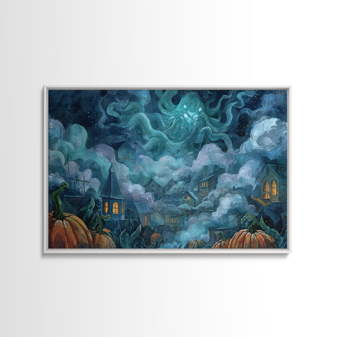 The Moonlit Shoggoth Menagerie, Macabre Halloween Art, Landscape Wall Art, Framed Canvas Print, Halloween Home Decor, Gothic Wall Art