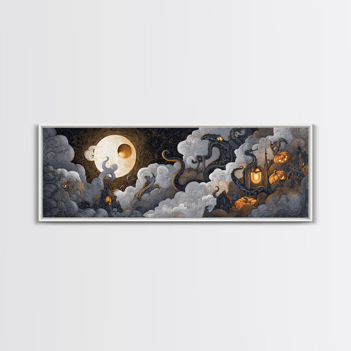 The Moonlit Shoggoth Menagerie, Macabre Halloween Art, Extra Wide Wall Art, Framed Canvas Print, Halloween Home Decor, Gothic Wall Art