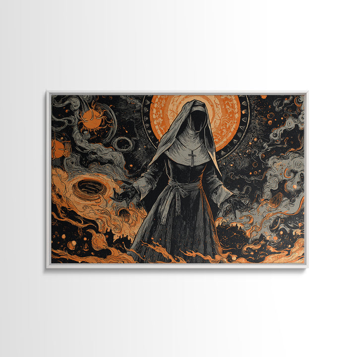 The Nun Of The Endless Constellation, Dark Fantasy Wall Art, Landscape Wall Art, Canvas Print, Halloween Home Decor, Gothic Wall Art