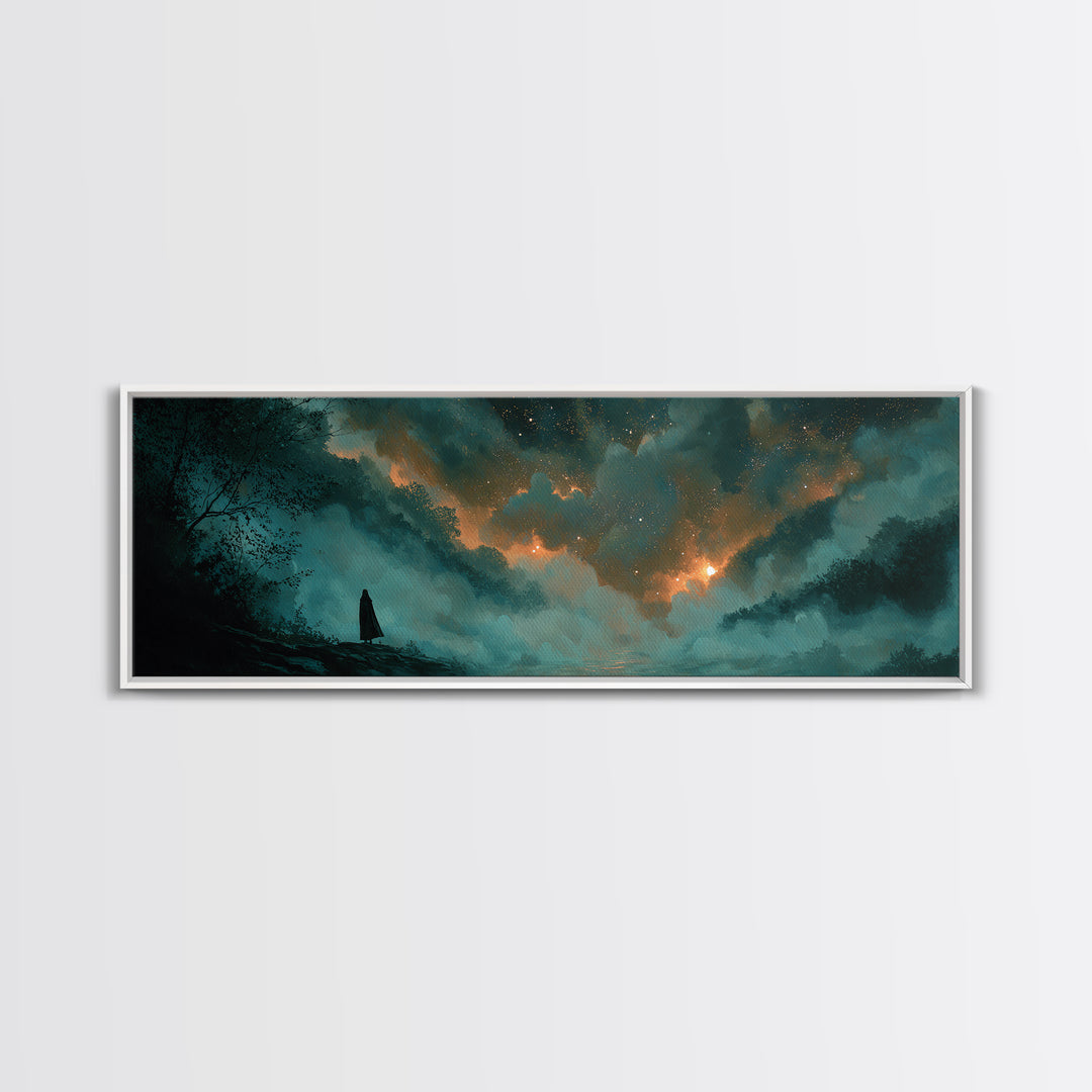 The Nun Of The Endless Constellation, Cosmic Horror Decor, Extra Wide Wall Art, Framed Canvas Print, Halloween Home Decor, Gothic Wall Art