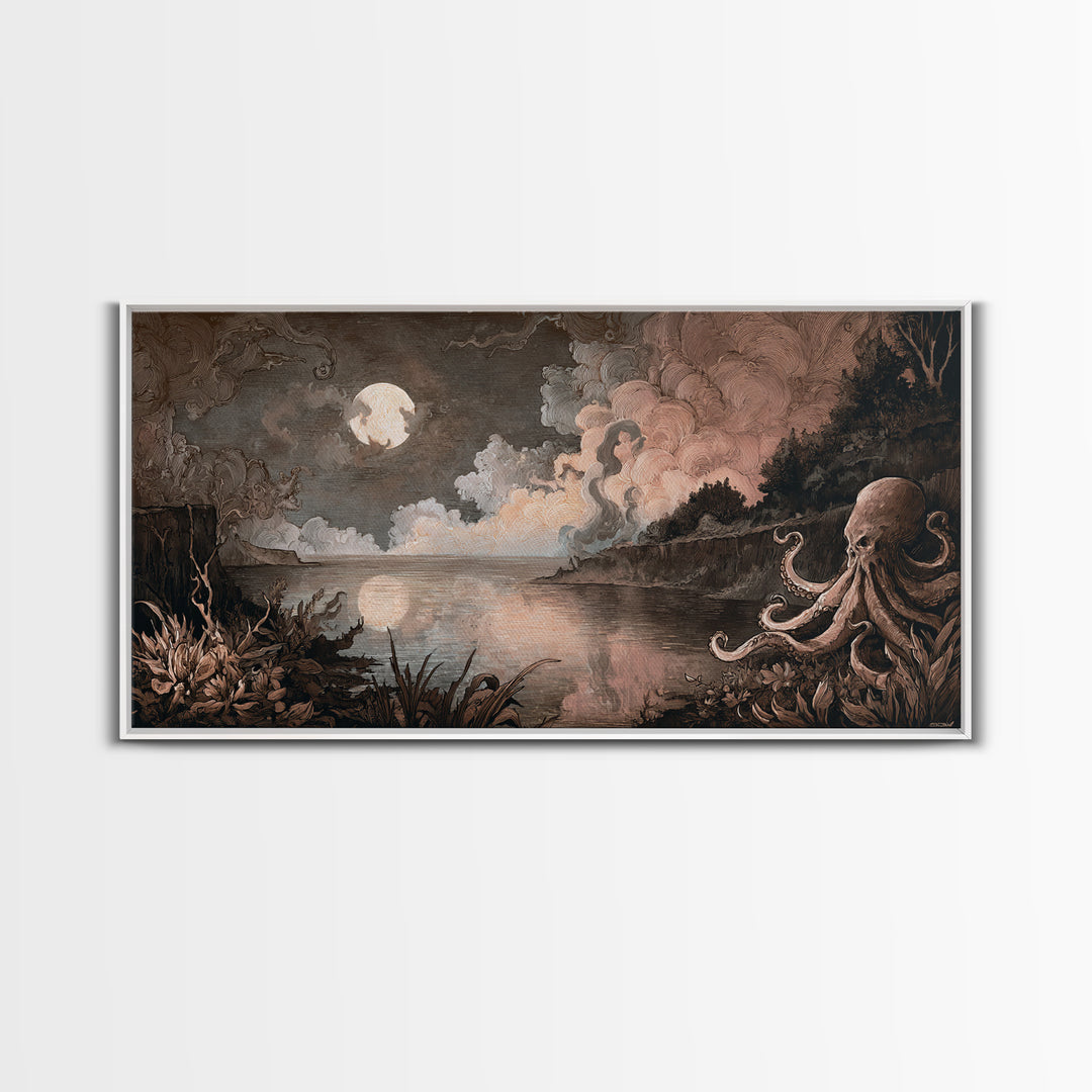 The Salt King Of The Black Shore, Halloween Wall Art, Wide Panoramic Art, Framed Canvas Print, Halloween Home Decor, Gothic Wall Art