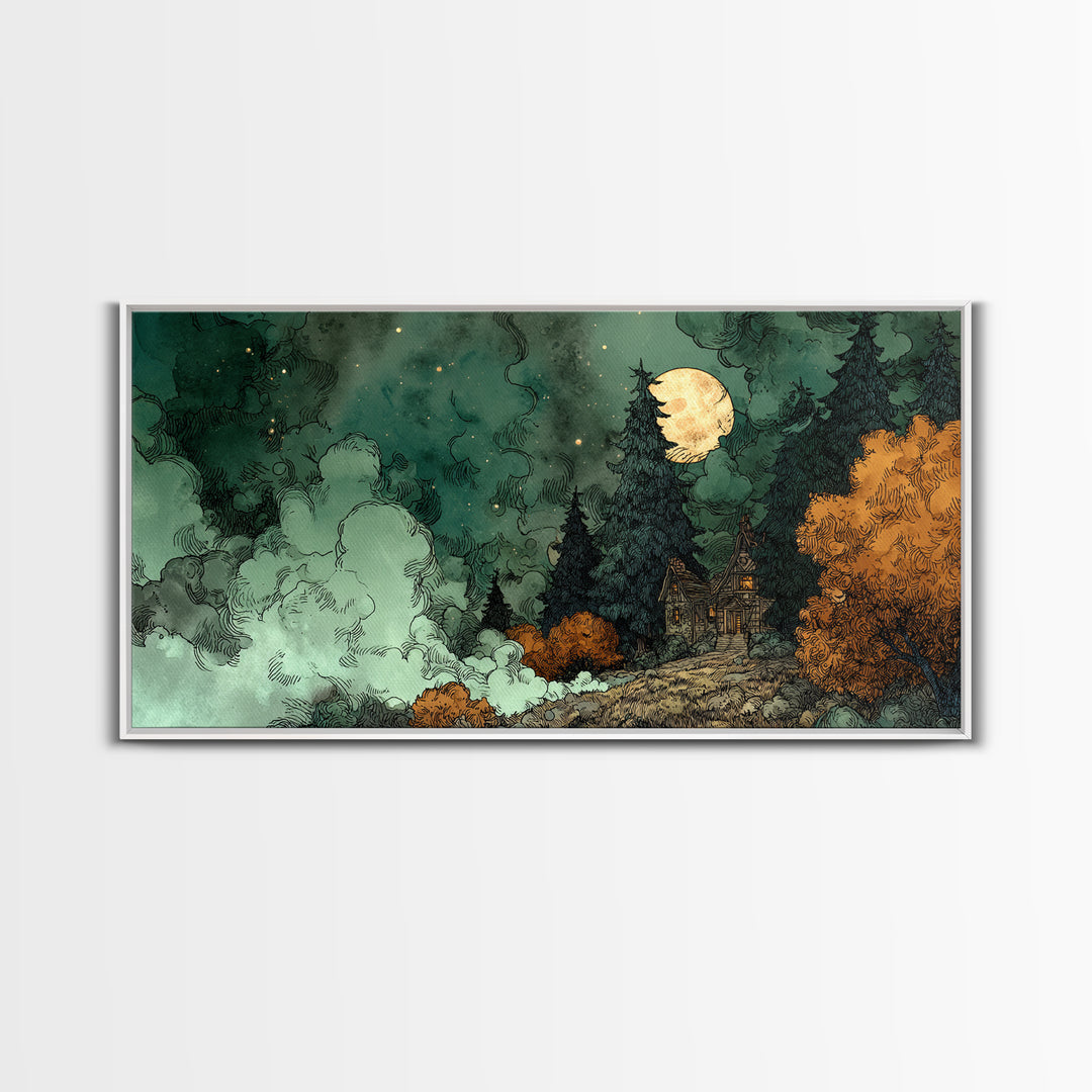 The Children Of The Star Orchard, Cosmic Horror Decor, Wide Panoramic Art, Canvas Print, Halloween Home Decor, Gothic Wall Art