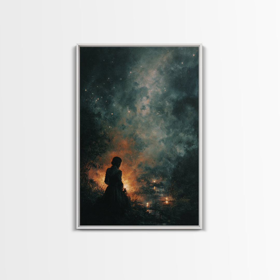 The Seamstress Of Living Nebulae, Occult Wall Decor, Vertical Wall Art, Framed Canvas Print, Halloween Home Decor, Gothic Wall Art