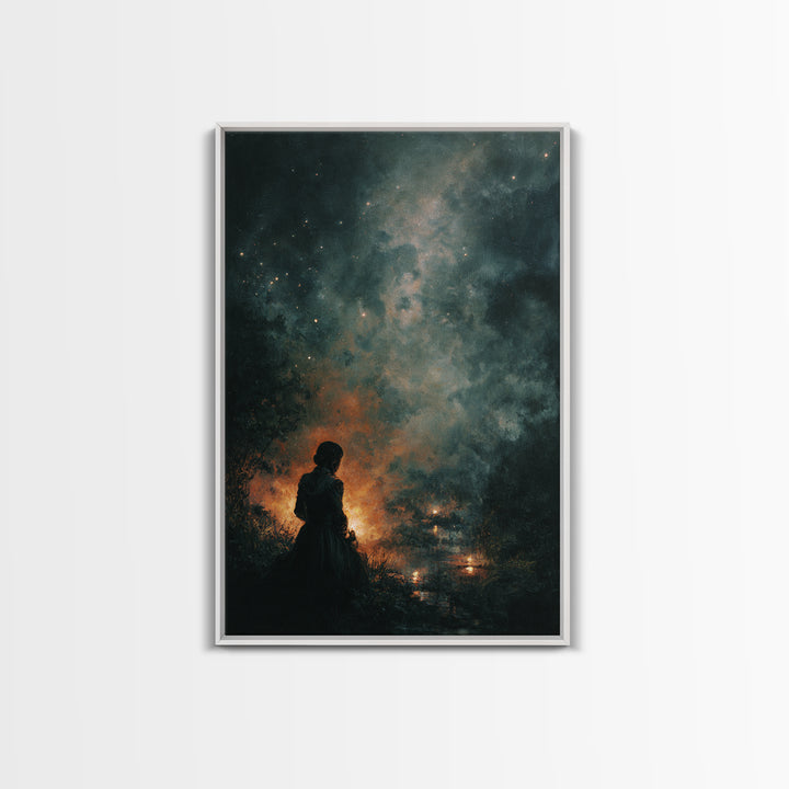 The Seamstress Of Living Nebulae, Occult Wall Decor, Vertical Wall Art, Framed Canvas Print, Halloween Home Decor, Gothic Wall Art