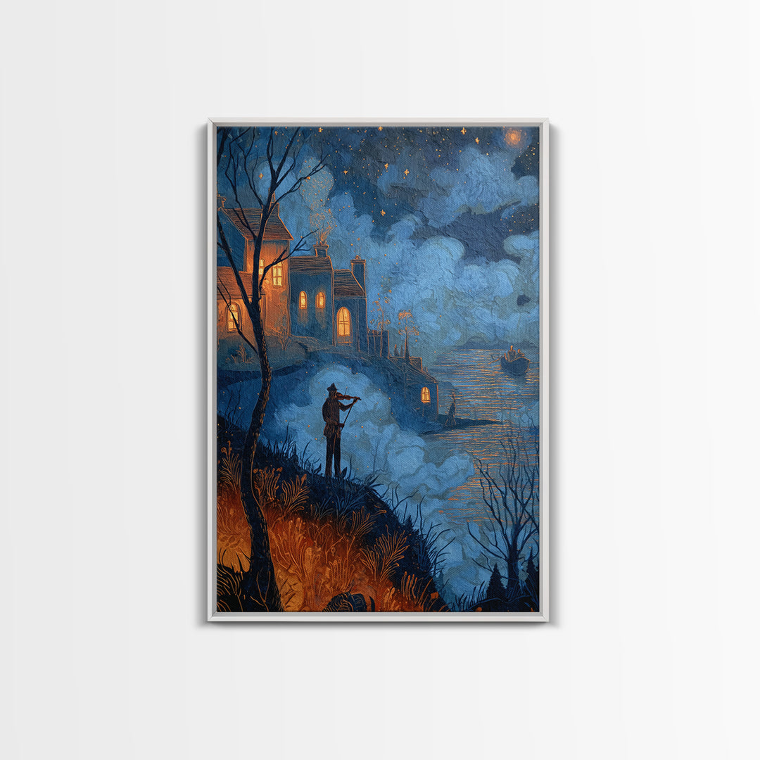 The Violinist Of The Drowned Moon, Lovecraftian Wall Art, Vertical Wall Art, Canvas Print, Halloween Home Decor, Gothic Wall Art