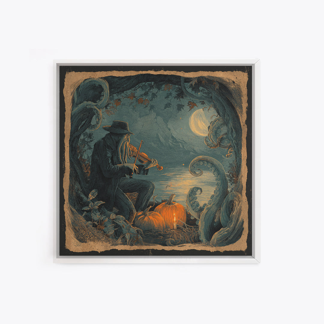 The Violinist Of The Drowned Moon, Macabre Halloween Art, Square Wall Art, Canvas Print, Halloween Home Decor, Gothic Wall Art