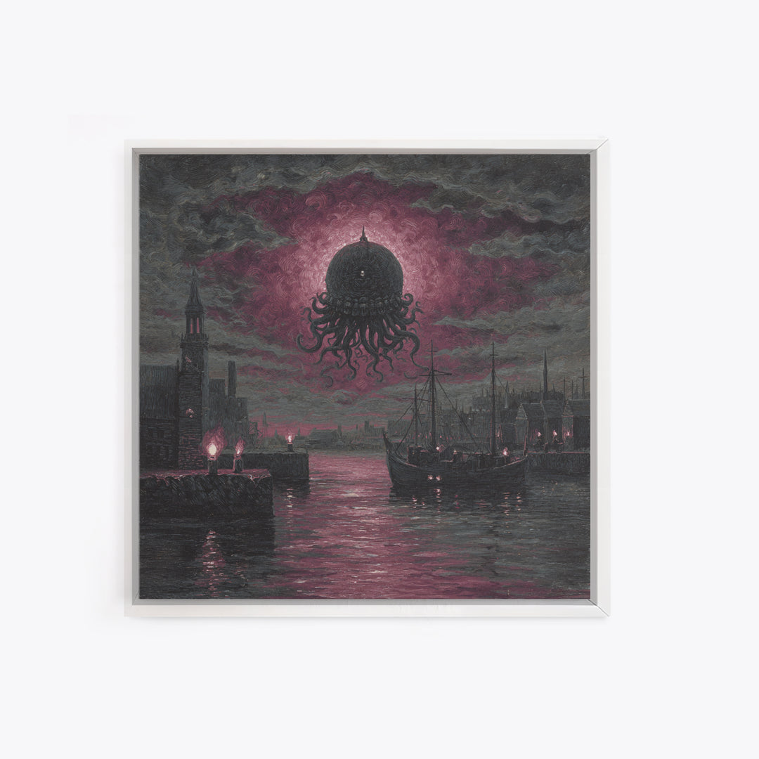 The Mask Of The Crawling God, Spooky Wall Decor, Square Wall Art, Framed Canvas Print, Halloween Home Decor, Gothic Wall Art