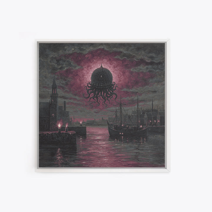 The Mask Of The Crawling God, Spooky Wall Decor, Square Wall Art, Framed Canvas Print, Halloween Home Decor, Gothic Wall Art