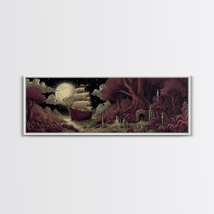 The Candelit Ark Of Forgotten Stars, Cosmic Horror Decor, Extra Wide Wall Art, Canvas Print, Halloween Home Decor, Gothic Wall Art
