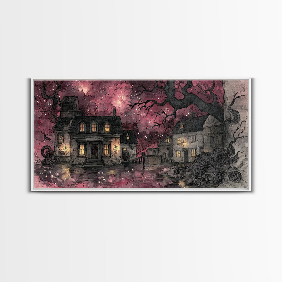 The Archivist Of Dreaming Bones, Eldritch Wall Art, Wide Panoramic Art, Canvas Print, Halloween Home Decor, Gothic Wall Art