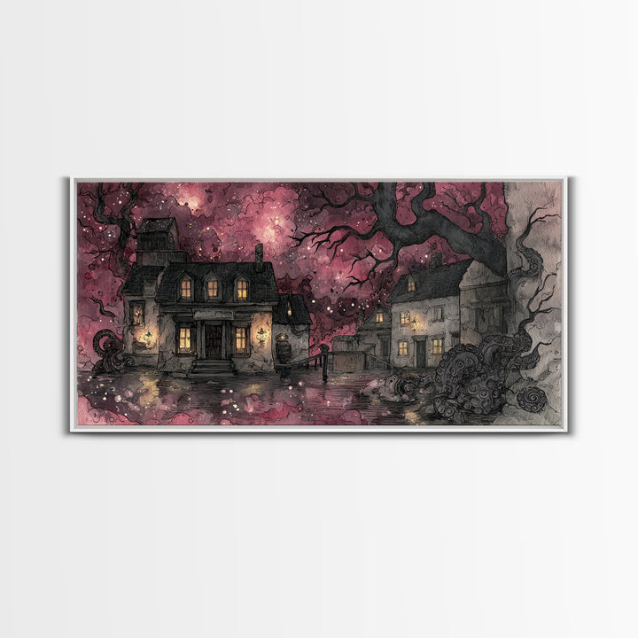 The Archivist Of Dreaming Bones, Eldritch Wall Art, Wide Panoramic Art, Canvas Print, Halloween Home Decor, Gothic Wall Art