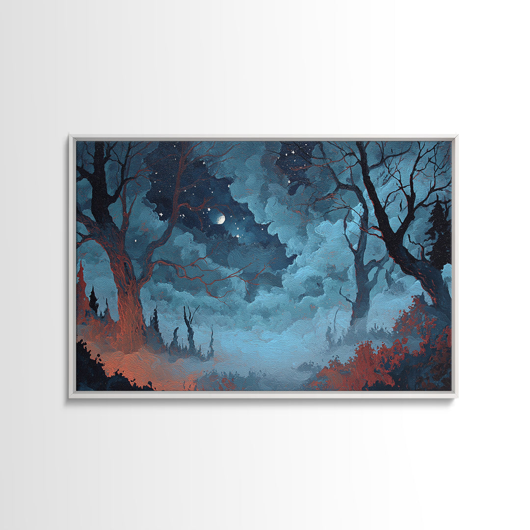 The Garden Of The Eyeless Moon, Cosmic Horror Decor, Landscape Wall Art, Framed Canvas Print, Halloween Home Decor, Gothic Wall Art