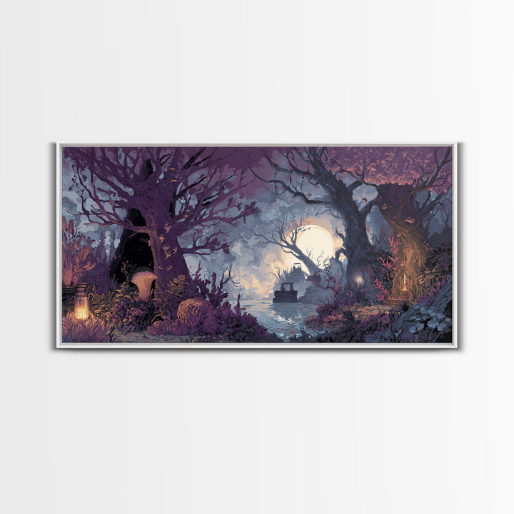 The Garden Of The Eyeless Moon, Dark Fantasy Wall Art, Wide Panoramic Art, Canvas Print, Halloween Home Decor, Gothic Wall Art