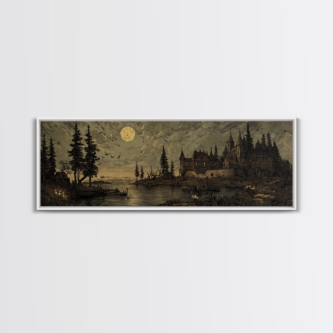 The Garden Of The Eyeless Moon, Macabre Halloween Art, Extra Wide Wall Art, Canvas Print, Halloween Home Decor, Gothic Wall Art