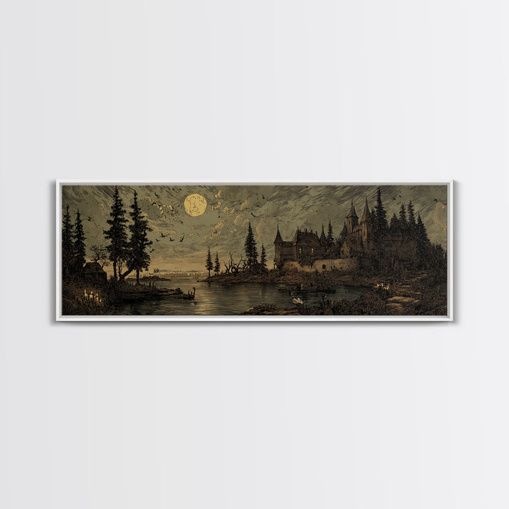 The Garden Of The Eyeless Moon, Macabre Halloween Art, Extra Wide Wall Art, Canvas Print, Halloween Home Decor, Gothic Wall Art