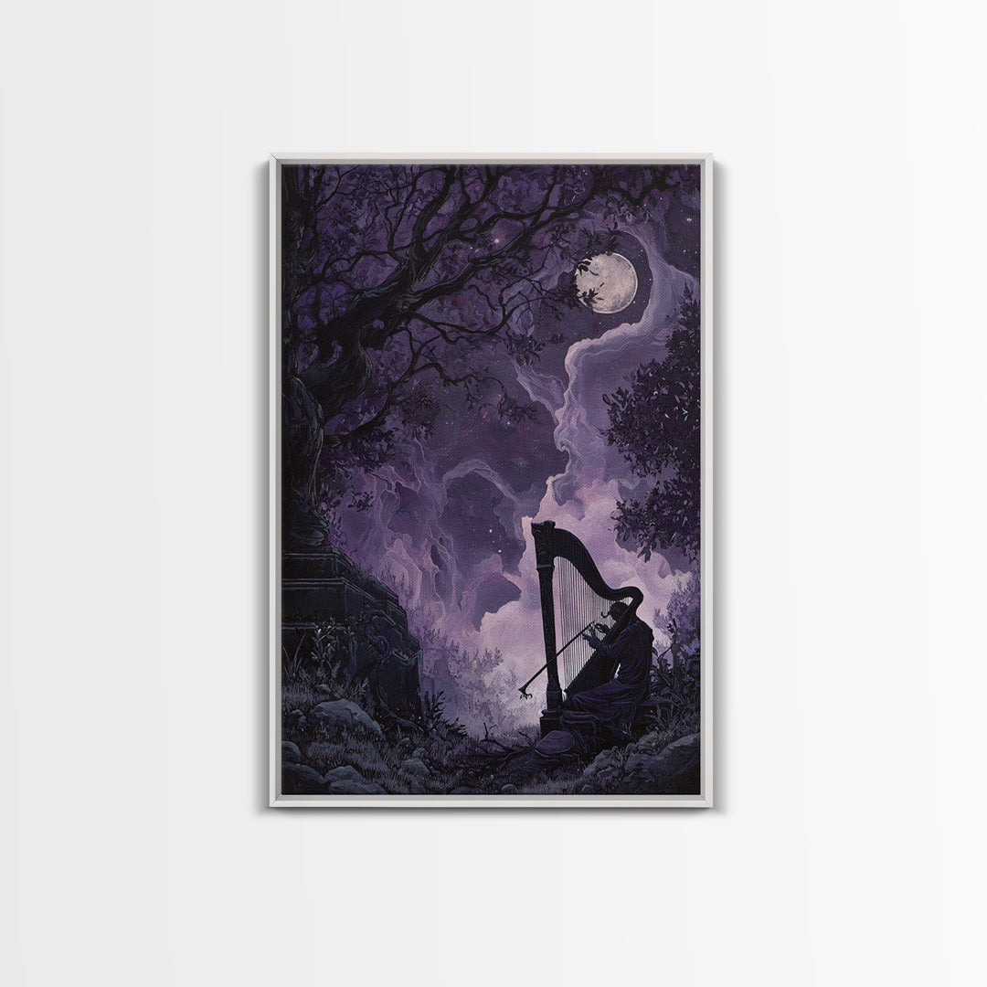 The Harpist Of Abyssal Sleep, Eldritch Wall Art, Vertical Wall Art, Canvas Print, Halloween Home Decor, Gothic Wall Art, Dark Fantasy Art