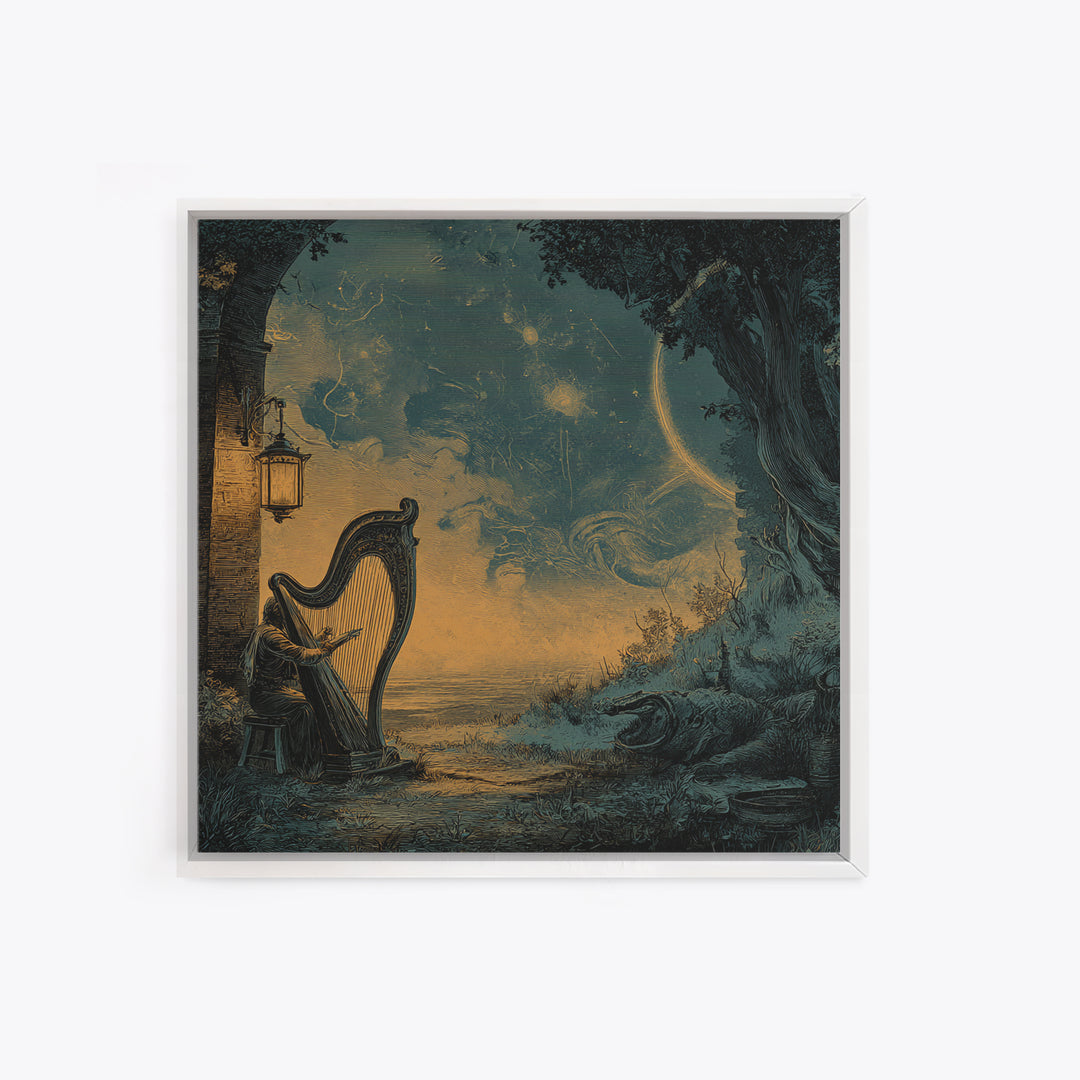 The Harpist Of Abyssal Sleep, Halloween Wall Art, Square Wall Art, Canvas Print, Halloween Home Decor, Gothic Wall Art, Seasonal Home Decor