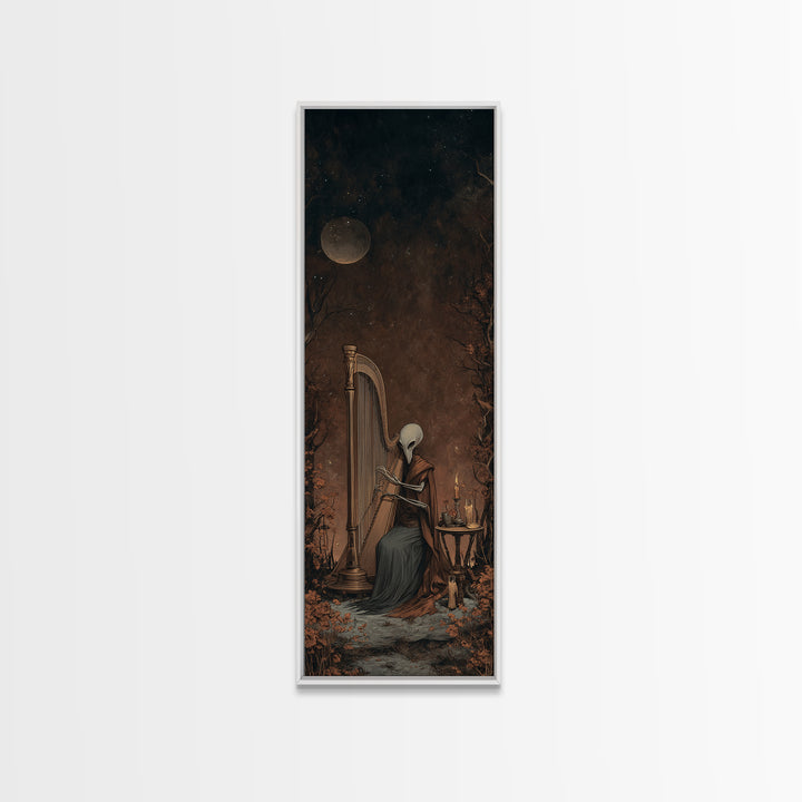 The Harpist Of Abyssal Sleep, Lovecraftian Wall Art, Tall Narrow Wall Art, Framed Canvas Print, Halloween Home Decor, Gothic Wall Art