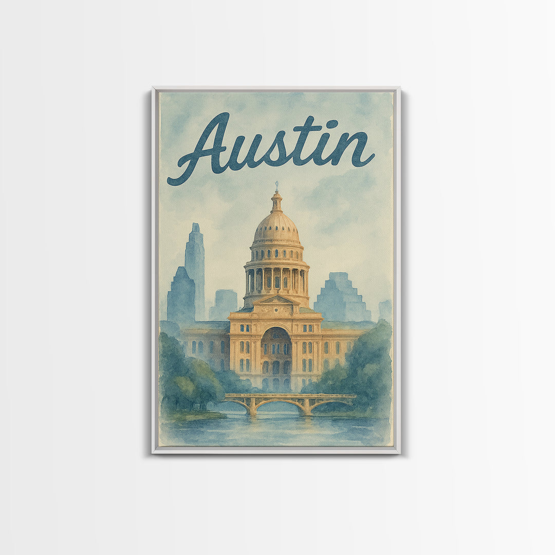 Austin Travel Poster, Canvas Print, Painted Travel Poster Art, Austin City Art, Gift For Travelers, Fine Art Print, City Travel Prints