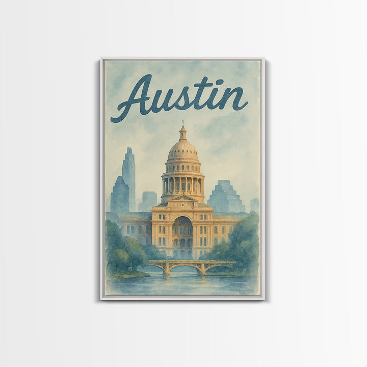 Austin Travel Poster, Canvas Print, Painted Travel Poster Art, Austin City Art, Gift For Travelers, Fine Art Print, City Travel Prints