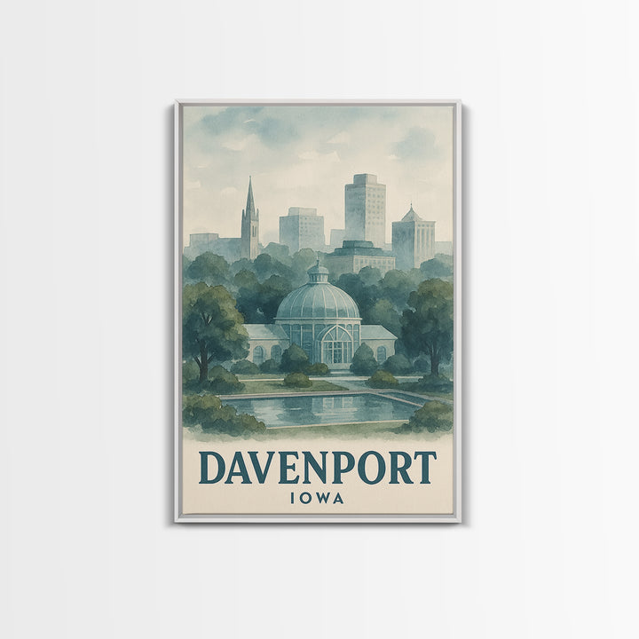 Davenport Travel Poster, Framed Canvas Print, Illustrated Watercolor Poster, Davenport Poster Print, Travel Poster Set, City Art Print