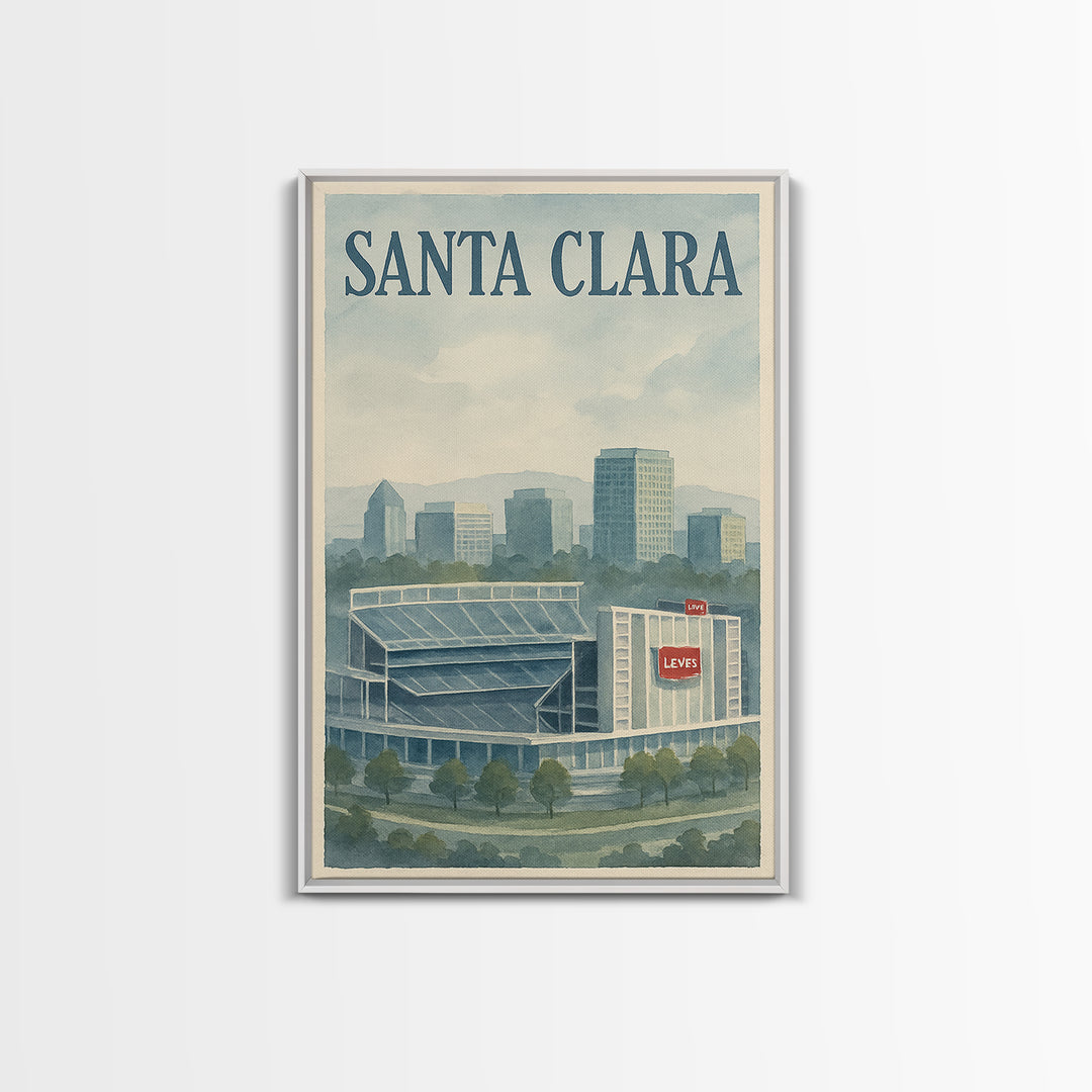 Santa Clara Travel Poster, Framed Canvas Print, Illustrated Watercolor Poster, Santa Clara Travel Art, Travel Poster Art, Travel Wall Decor