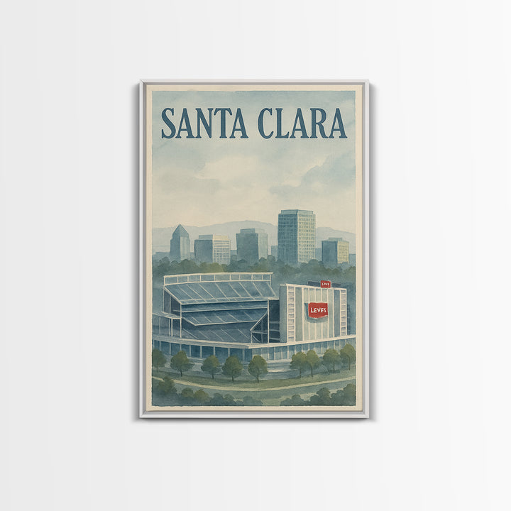 Santa Clara Travel Poster, Framed Canvas Print, Illustrated Watercolor Poster, Santa Clara Travel Art, Travel Poster Art, Travel Wall Decor