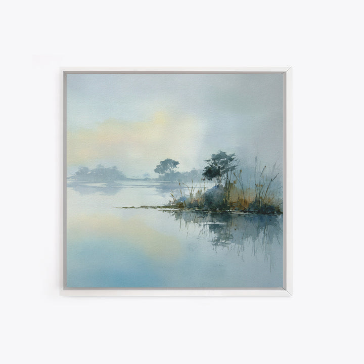 Peaceful Lake Reflection at Dawn Framed Canvas Print, Waiting Room Art, Abstract Art, Waiting Room Decor, Fine Art, Calm, WRA-1x1-28