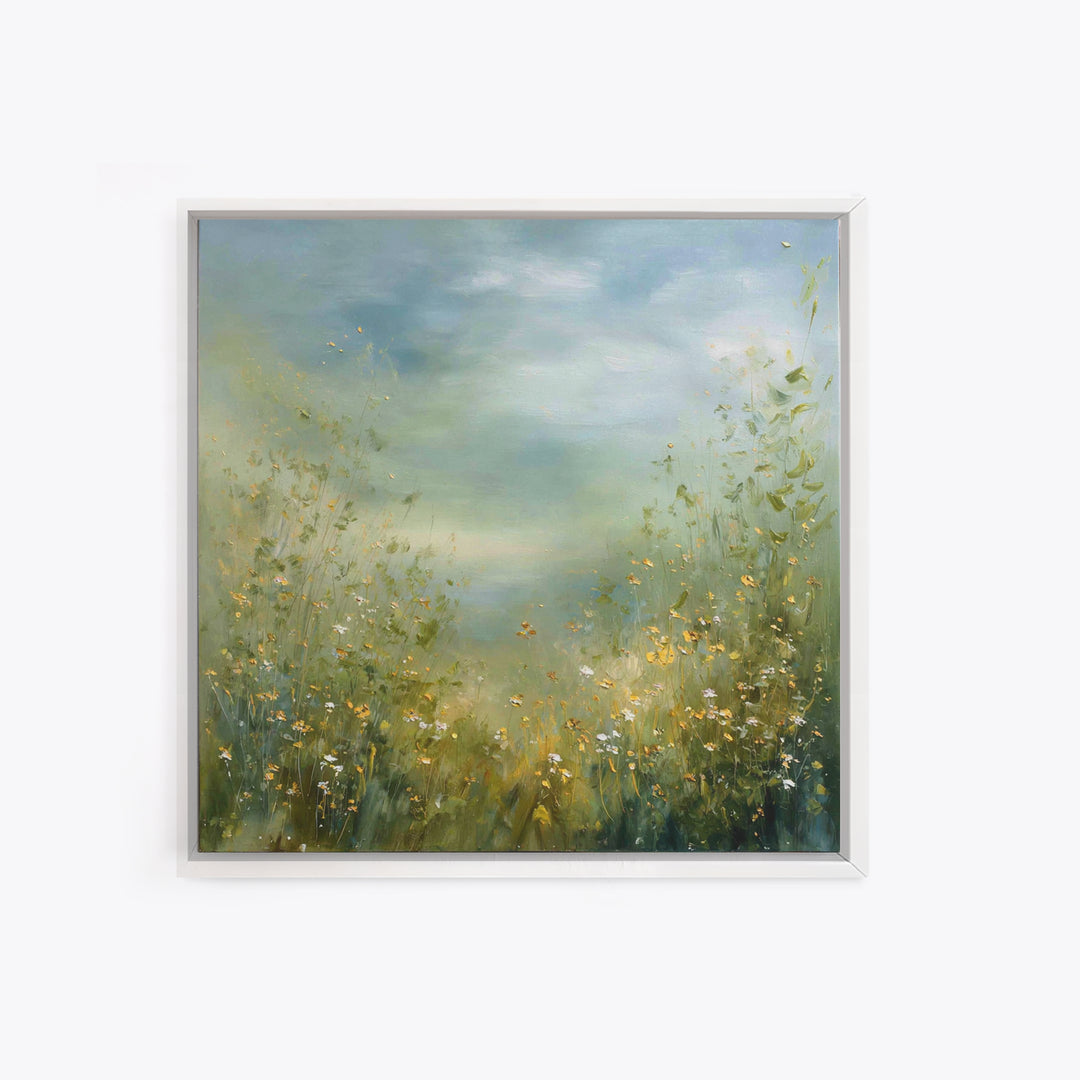 Sunlit Meadow with Wildflowers Framed Canvas Print, Waiting Room Art, Gallery Decor, Waiting Room Decor, Fine Art, Calm, WRA-1x1-32