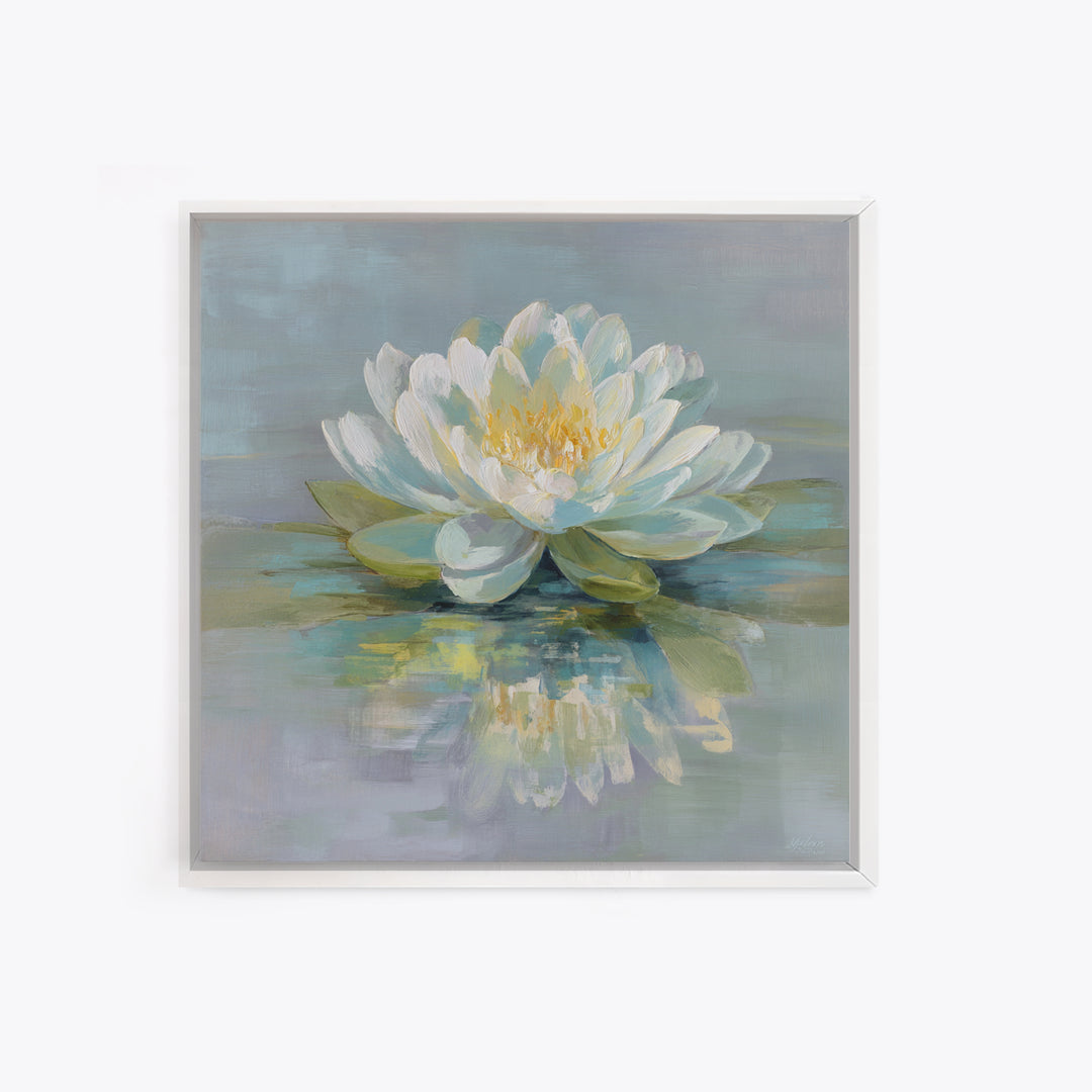 Lotus Flower on Still Water Framed Canvas Print, Waiting Room Art, Office Art, Waiting Room Decor, Calm, Gallery Decor, WRA-1x1-39